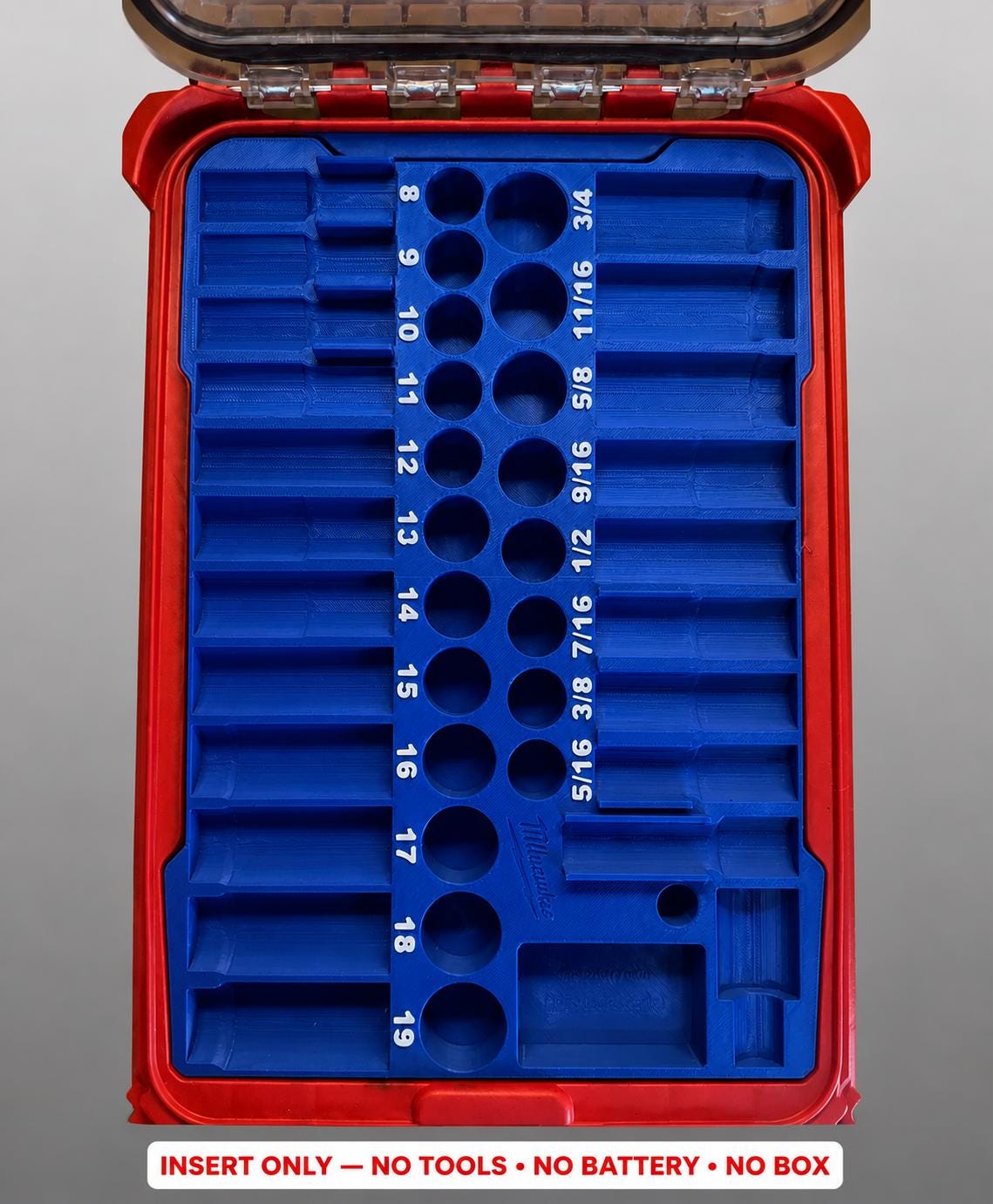 Milwaukee Packout Insert – 43pc 3/8" Impact Socket Organizer BLUE