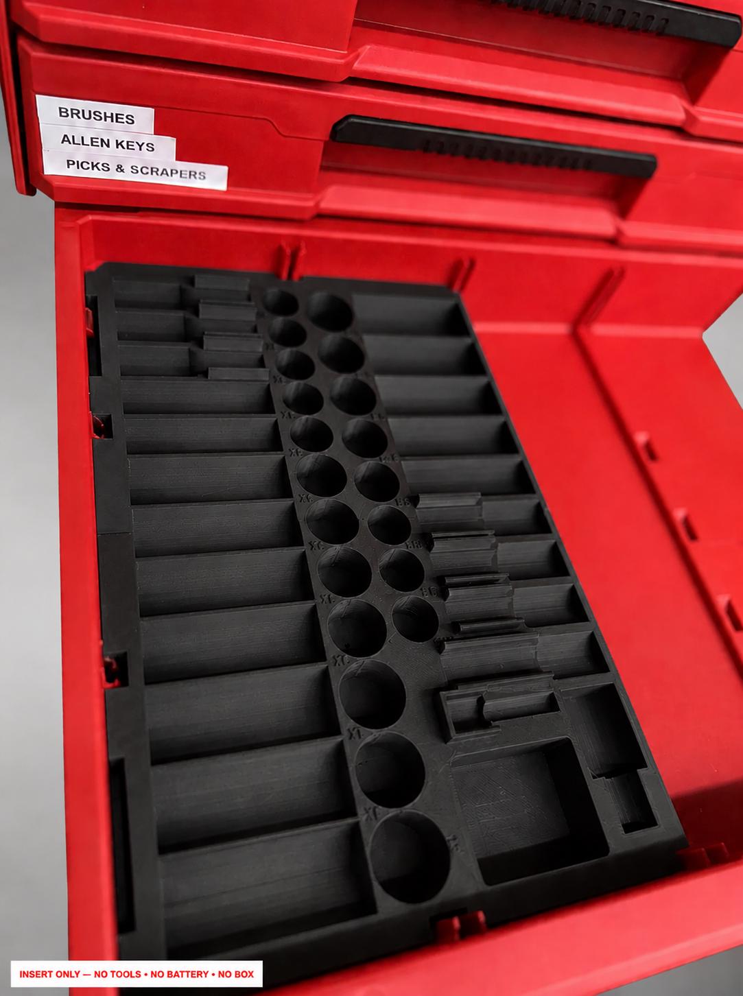 Milwaukee Packout 4 Drawer Insert – 43pc 3/8" Socket Organizer BLACK