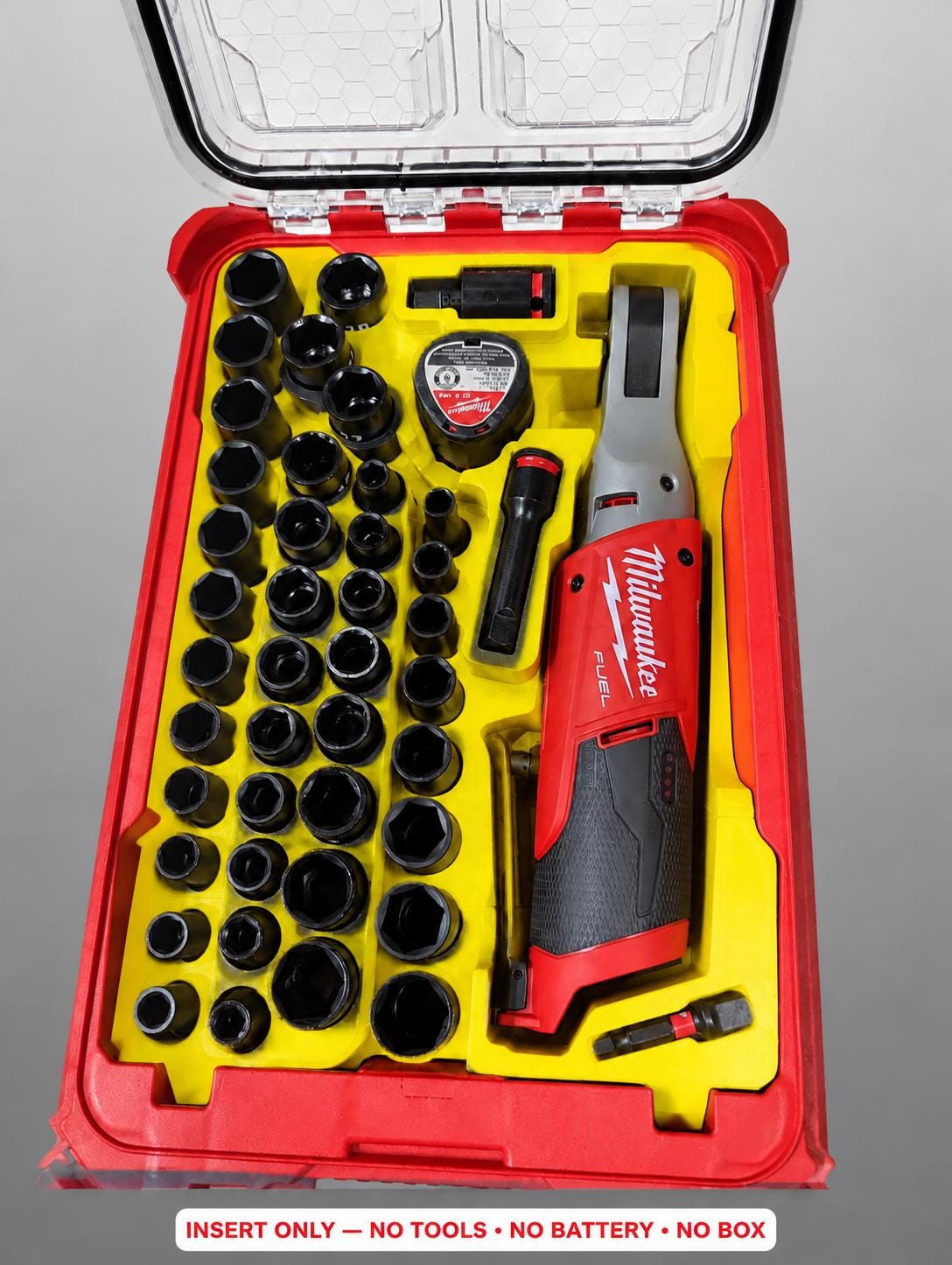 Milwaukee Packout Insert for M12 Ratchet and Socket Set | 3D Printed Organizer (Yellow)
