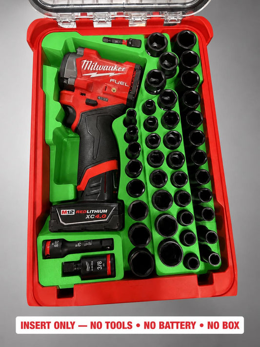 Milwaukee M12 Stubby Impact Wrench Socket Set Insert | 3D Printed Organizer (Green)