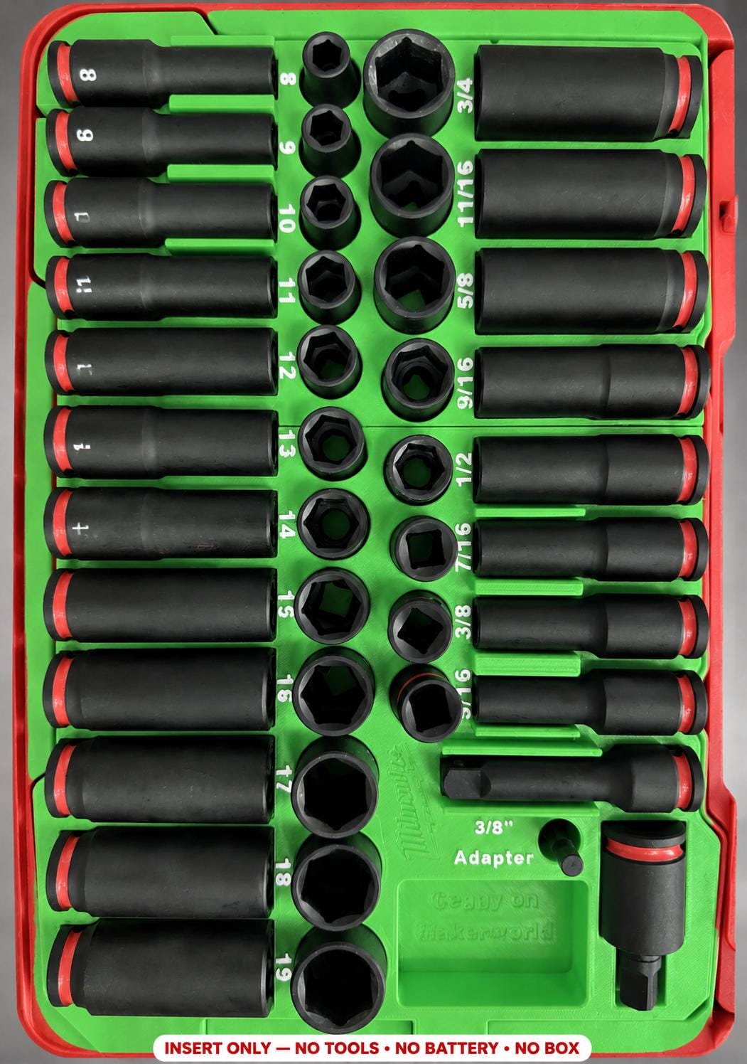 Milwaukee Packout Insert – 43pc 3/8" Socket Organizer, Left Side GREEN