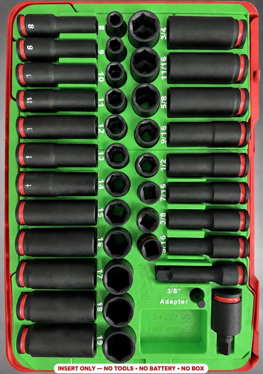 Milwaukee Packout Insert – 43pc 3/8" Socket Organizer, Left Side GREEN