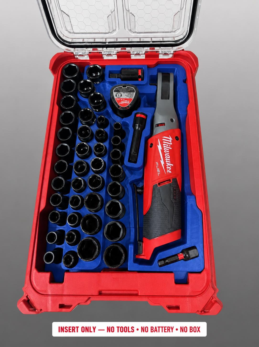 Milwaukee M12 Ratchet Socket Set Insert | 3D Printed Packout Organizer (Blue)