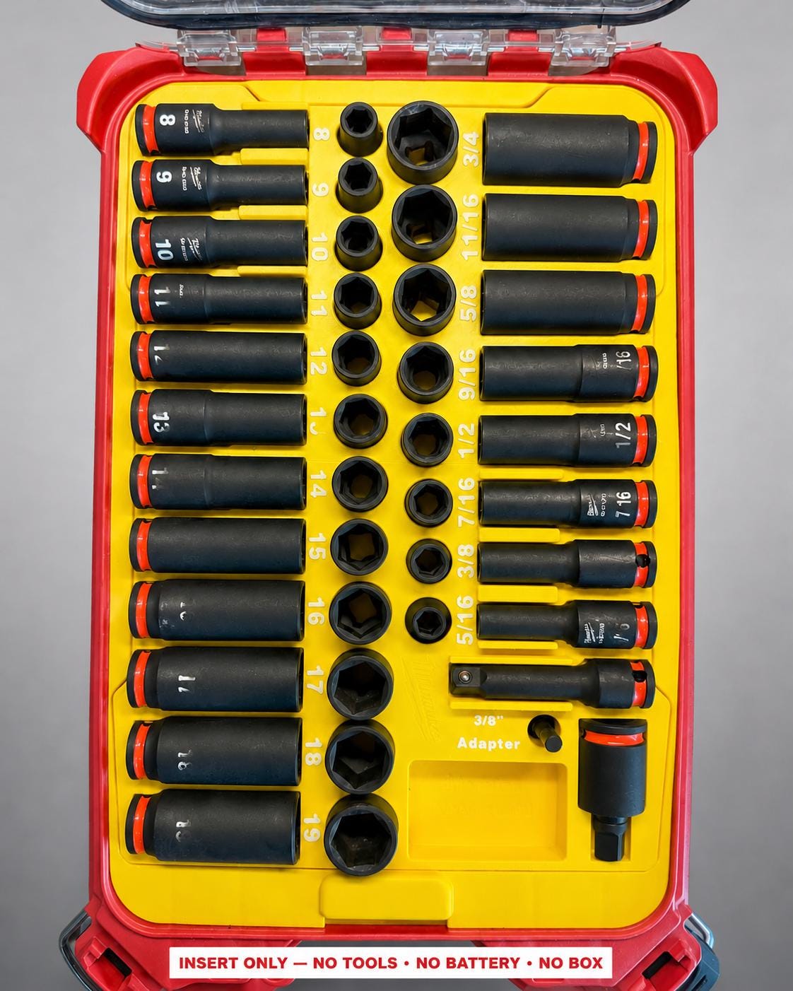 Milwaukee Packout Insert – 43pc 3/8" Impact Socket Organizer YELLOW