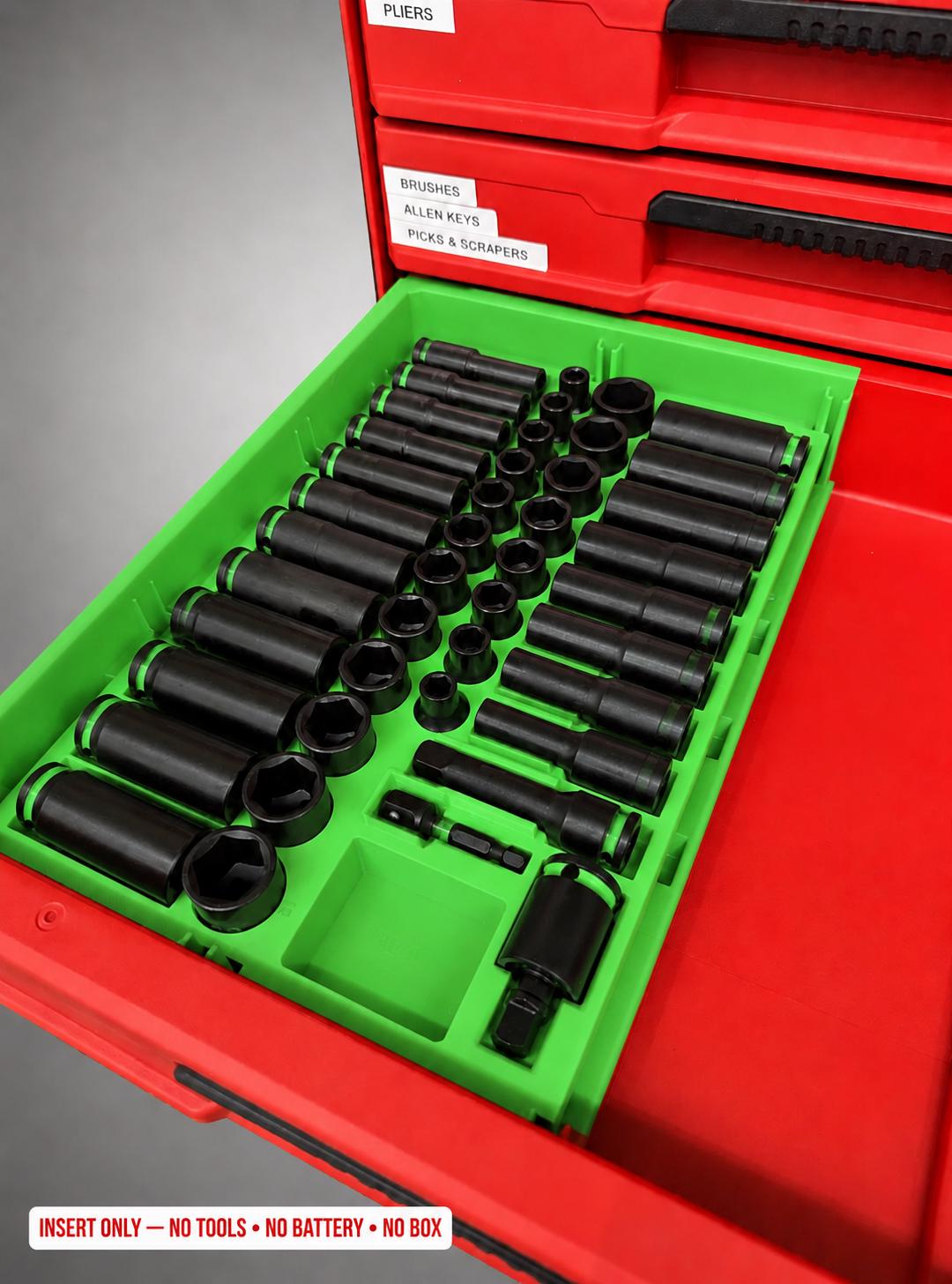 Milwaukee Packout 2&3 Drawer Insert – 43pc 3/8" Socket Organizer GREEN