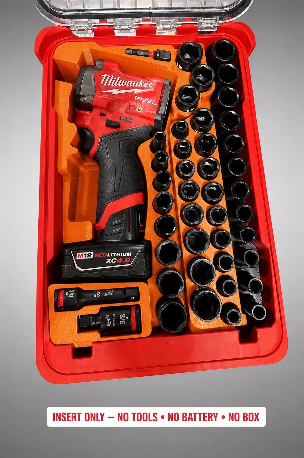 Milwaukee M12 Stubby Impact Wrench Socket Set Insert | 3D Printed Organizer (Orange)