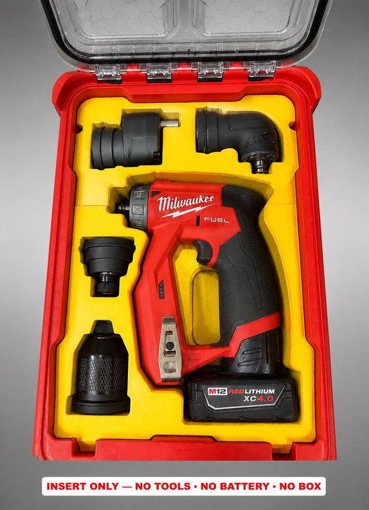 Milwaukee M12 Fuel Drill Organizer Insert | 3D Printed Packout Tool Case Holder (Yellow)