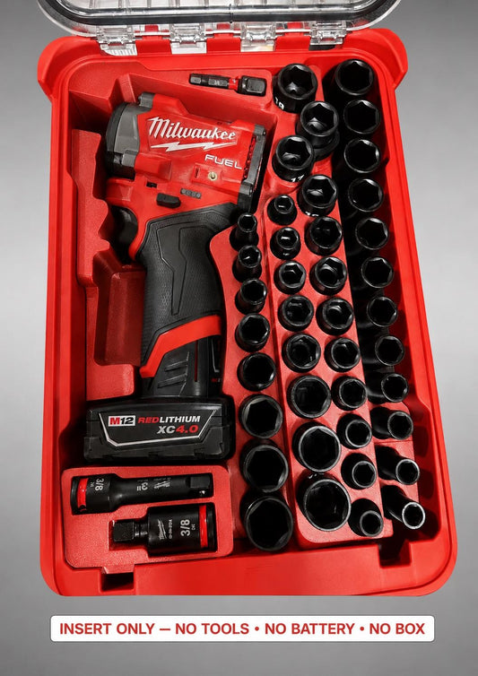 3D Printed Milwaukee Packout Insert for M12 Stubby Wrench, Socket Set Organizer
