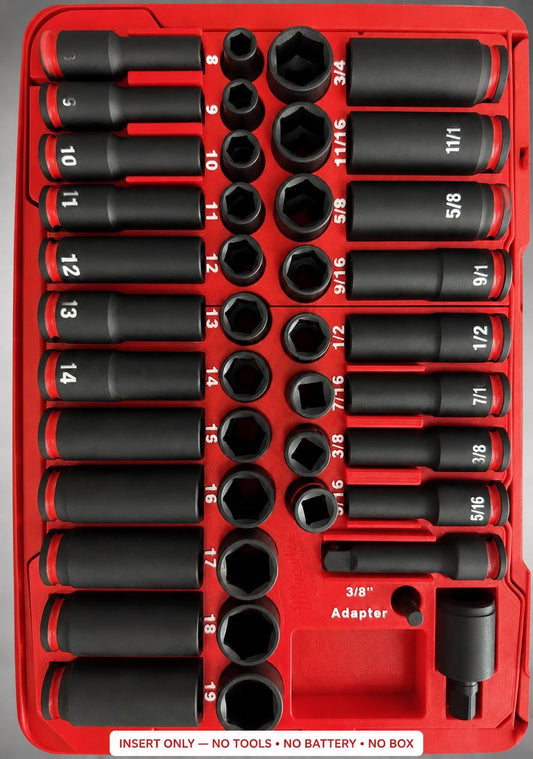Milwaukee Packout Insert – 43pc 3/8" Socket Organizer, Left Side RED