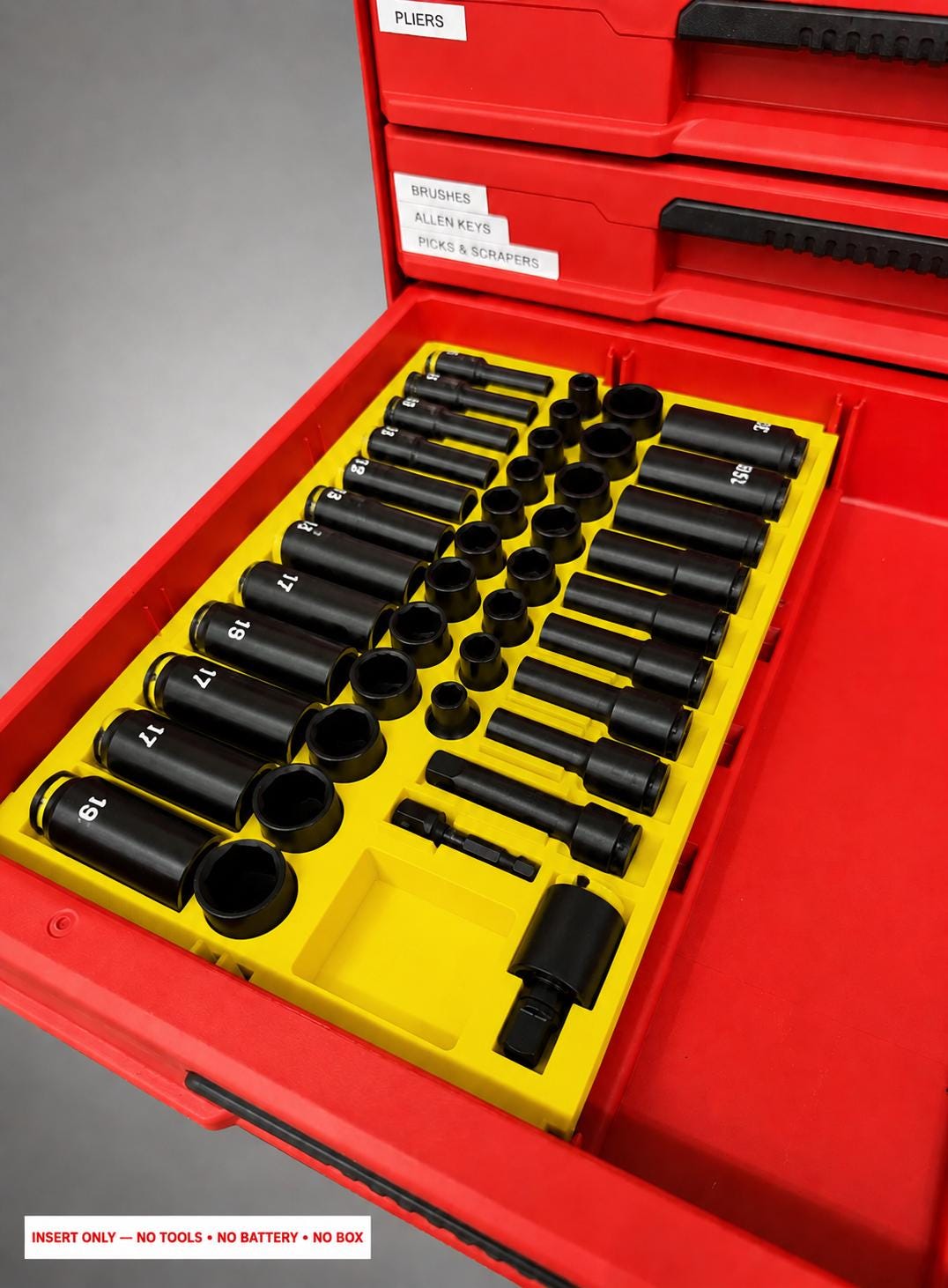 Milwaukee Packout 4 Drawer Insert – 43pc 3/8" Socket Organizer YELLOW