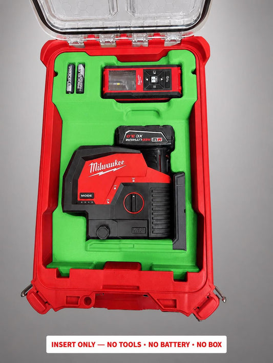 Milwaukee Packout Insert | Laser Meter, Line, Battery Storage | 3D Printed Organizer (Green)