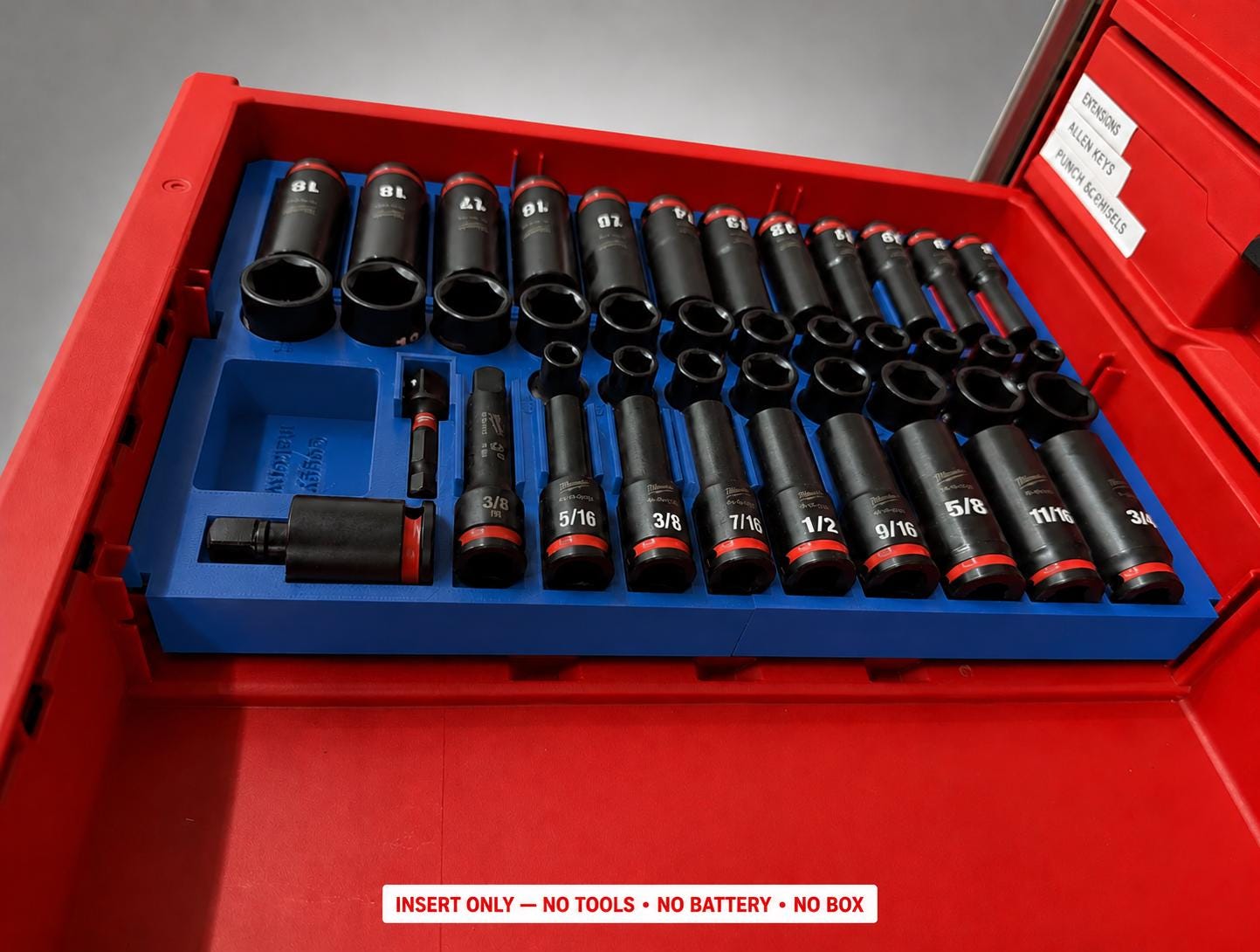 Milwaukee Packout 4 Drawer Insert – 43pc 3/8" Socket Organizer BLUE