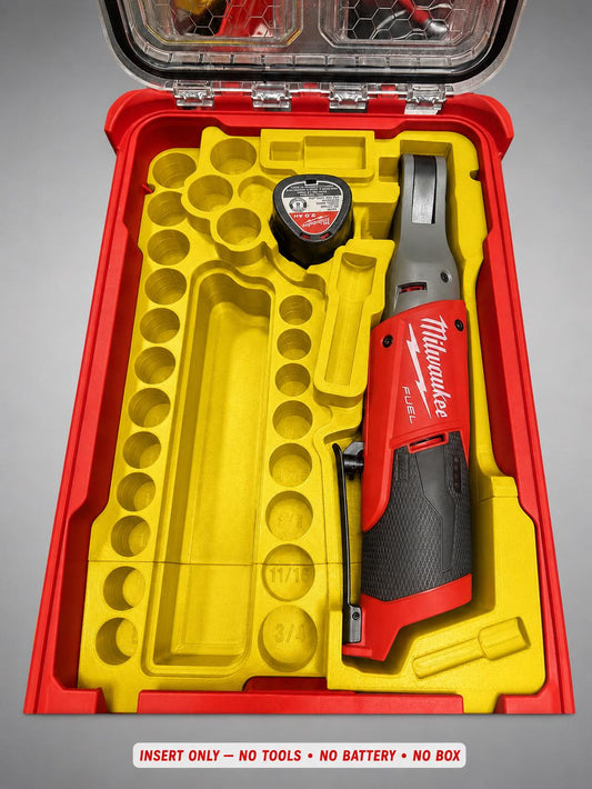 Milwaukee Packout Insert for M12 Ratchet and Socket Set | 3D Printed Organizer (Yellow)