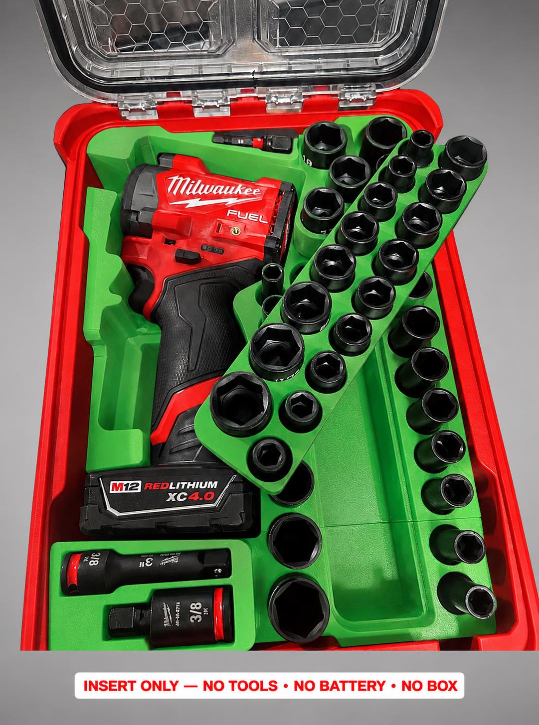 Milwaukee M12 Stubby Impact Wrench Socket Set Insert | 3D Printed Organizer (Green)