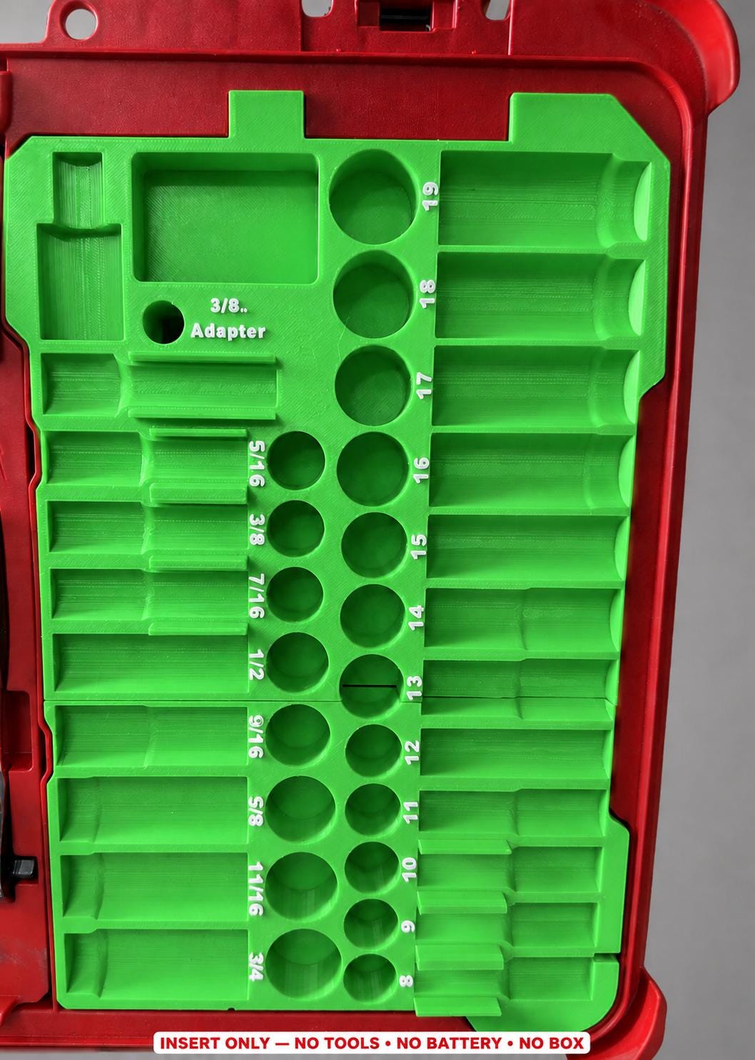 Milwaukee Packout Insert – 43pc 3/8" Socket Organizer, Left Side GREEN