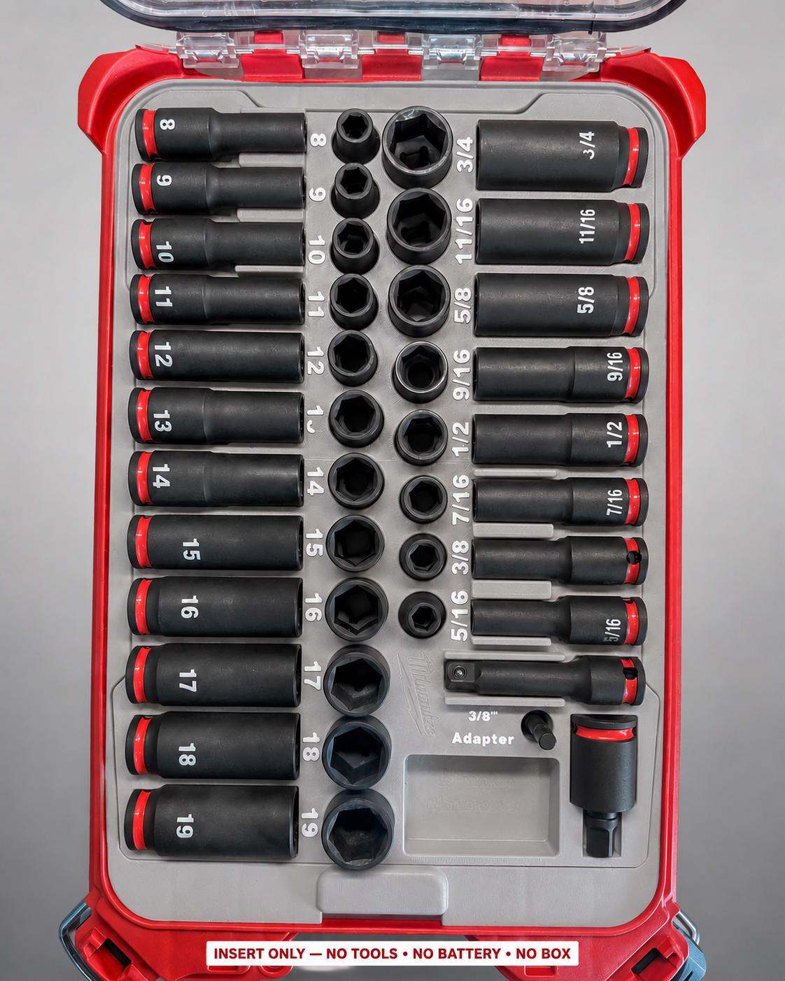 Milwaukee Packout Insert – 43pc 3/8" Impact Socket Organizer GRAY