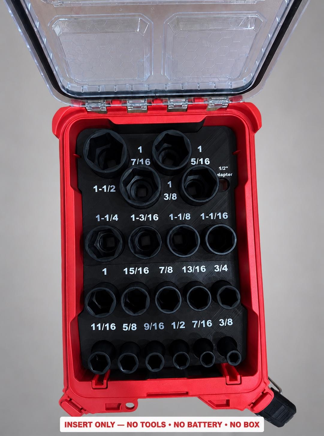 Milwaukee Packout Insert – 19pc 1/2" Deep SAE Socket Organizer BLACK