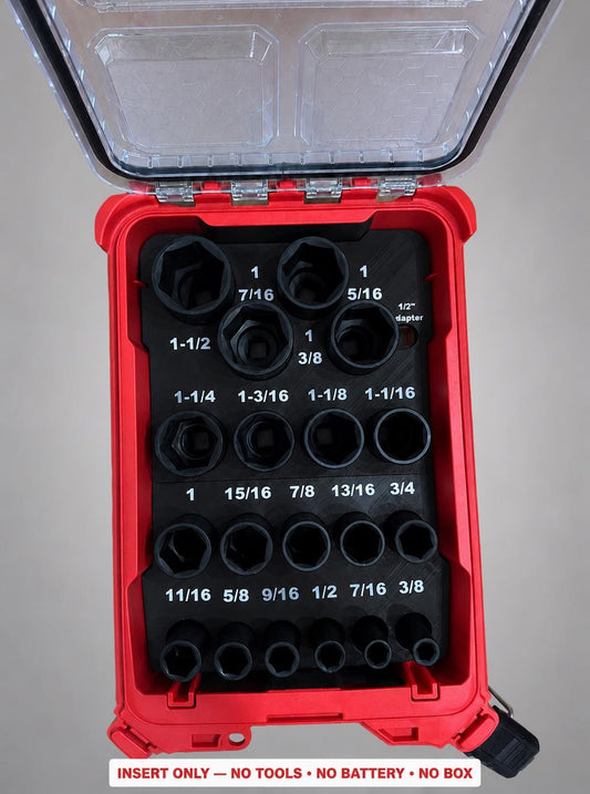 Milwaukee Packout Insert – 19pc 1/2" Deep SAE Socket Organizer BLACK