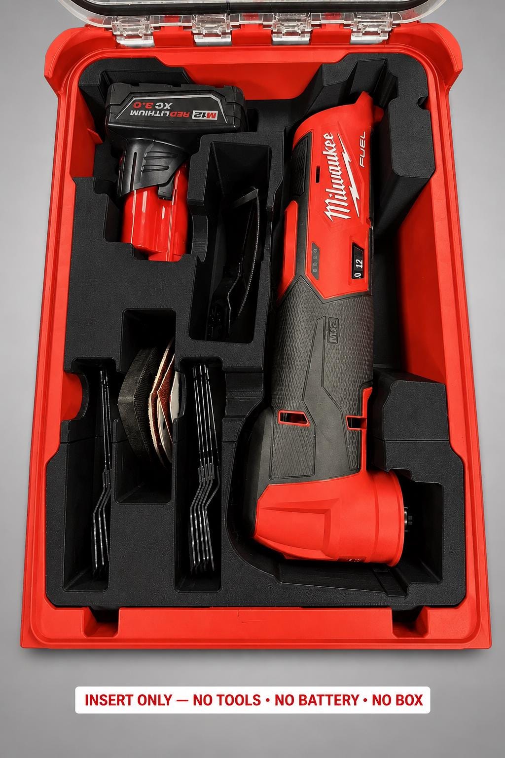 Milwaukee Packout Insert for M12 Oscillating Multi-Tool | 3D Printed Organizer | CAT.2526-20 BLACK