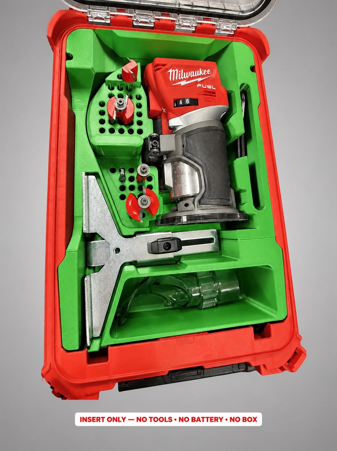 Milwaukee Packout Insert for M18 Fuel Compact Router | 3D Printed Organizer | CAT.2723-20 GREEN