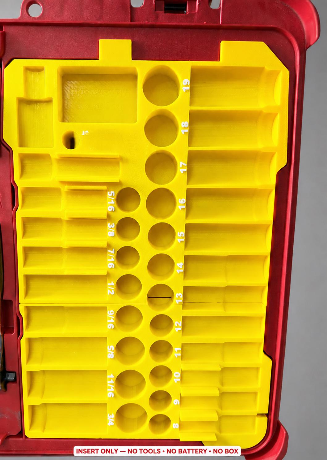 Milwaukee Packout Insert – 43pc 3/8" Socket Organizer, Left Side YELLOW