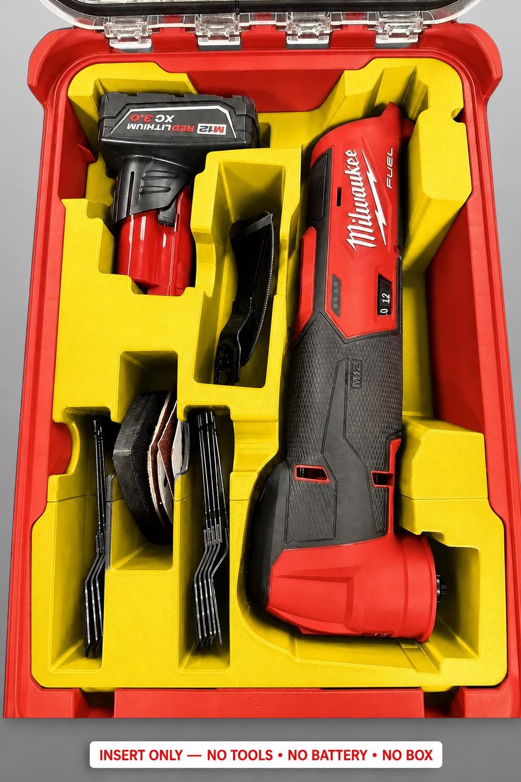 Milwaukee Packout Insert for M12 Oscillating Multi-Tool | 3D Printed Organizer | CAT.2526-20 YELLOW