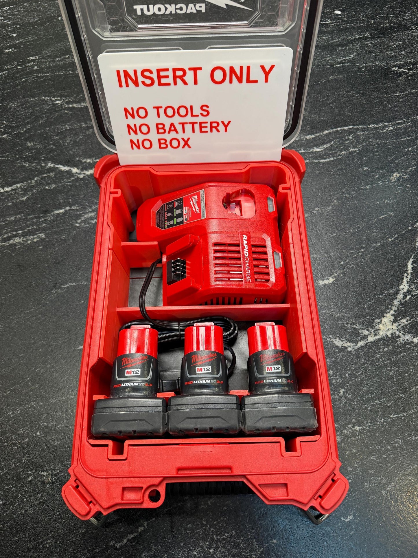 Milwaukee Compatible M12 & M18 Rapid Charger and M12 battery Packout Insert Tray