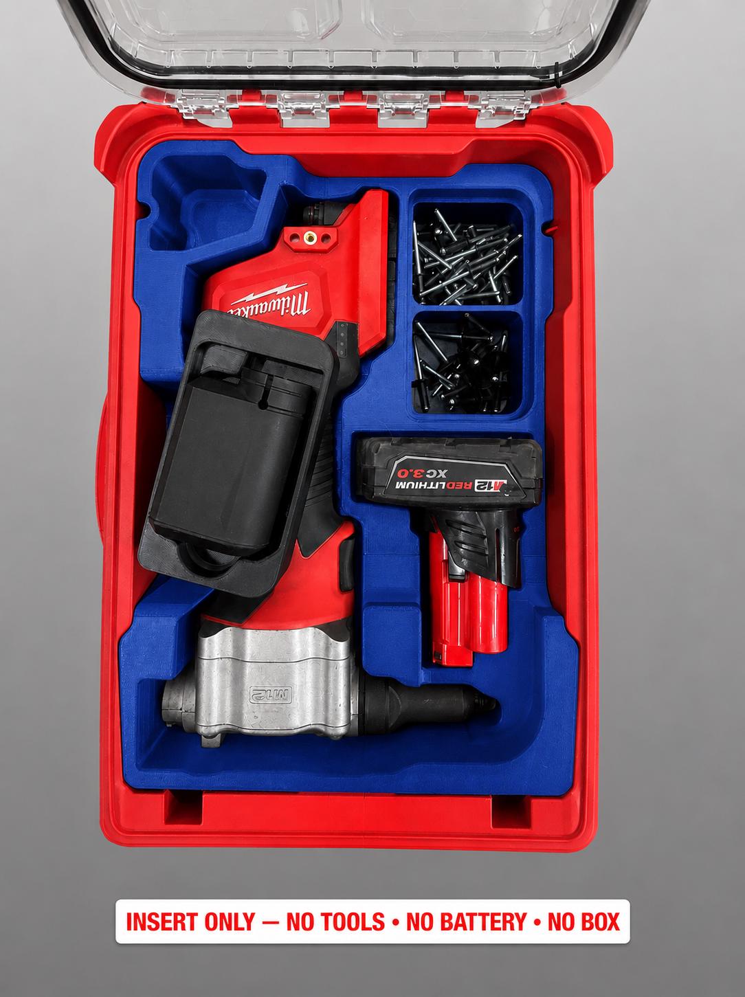 Milwaukee Packout Insert for M12 Cordless Rivet Tool | 3D Printed Organizer | CAT.2550-20 BLUE