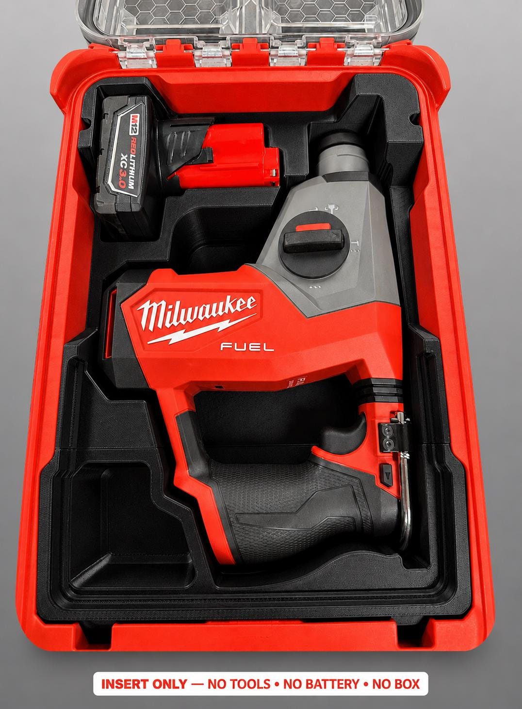 Milwaukee M12 Rotary Hammer Insert | 3D Printed Packout Organizer (Black)