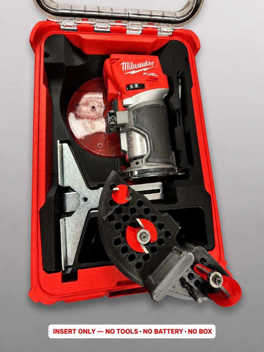 Milwaukee Packout Insert for M18 Fuel Compact Router | 3D Printed Organizer | CAT.2723-20 BLACK