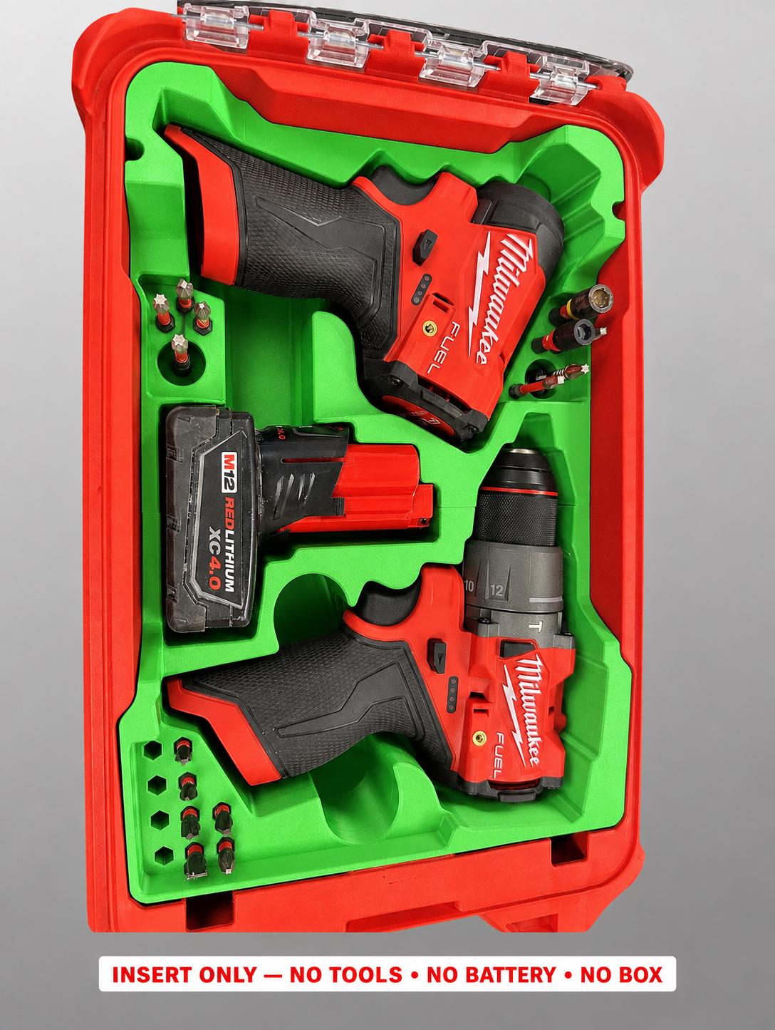 Milwaukee M12 Drill Impact Insert | 3D Printed Packout Organizer (Green)