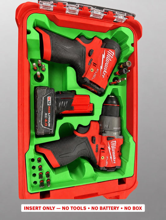 Milwaukee M12 Drill Impact Insert | 3D Printed Packout Organizer (Green)