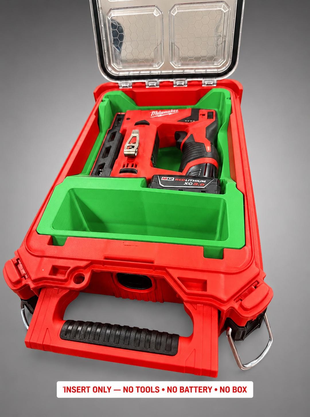 Milwaukee Packout Insert for M12 Crown Stapler | 3D Printed Organizer (Green)