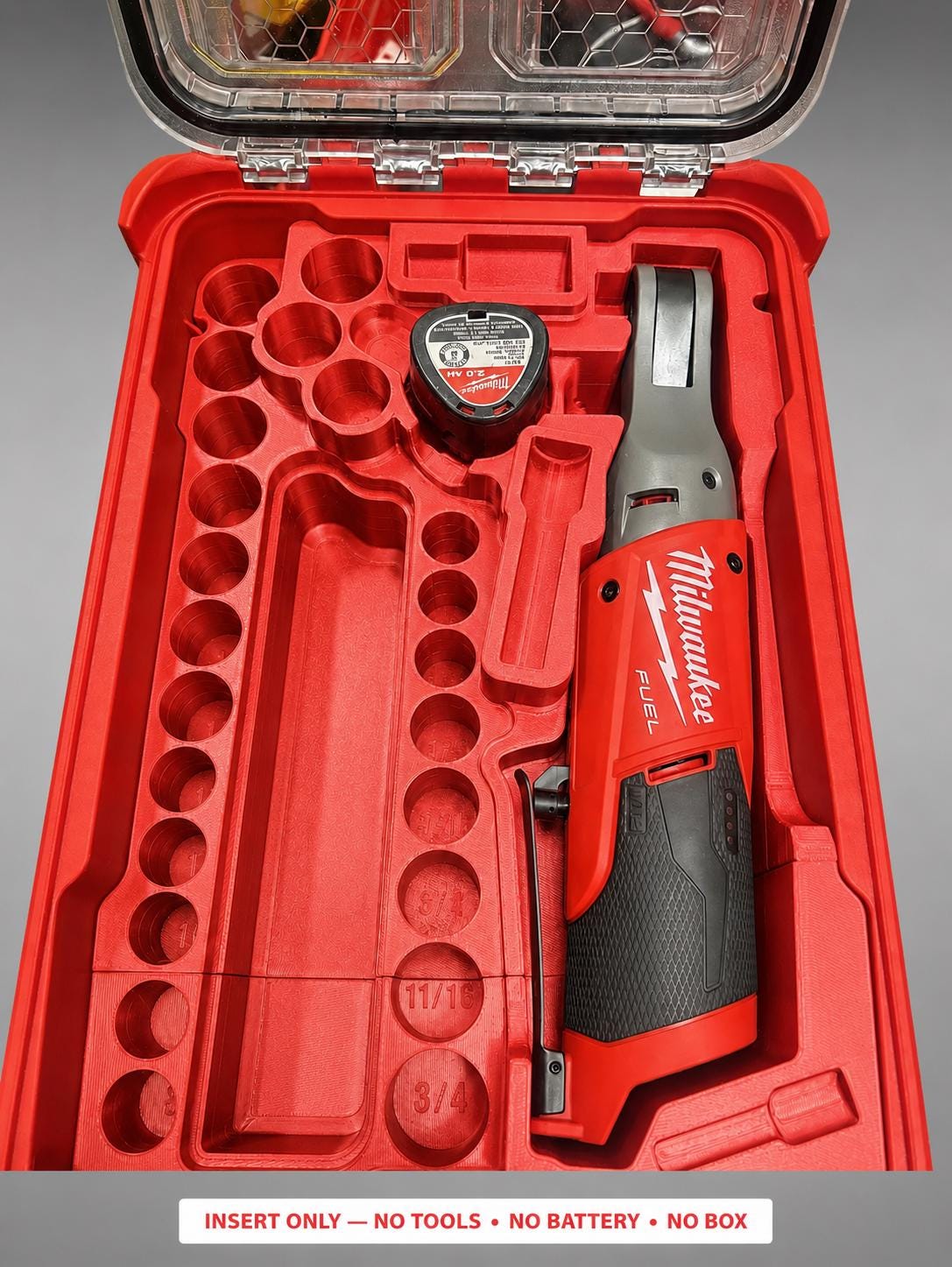 Milwaukee Packout Insert for M12 Ratchet and Socket Set | 3D Printed Organizer (Red)
