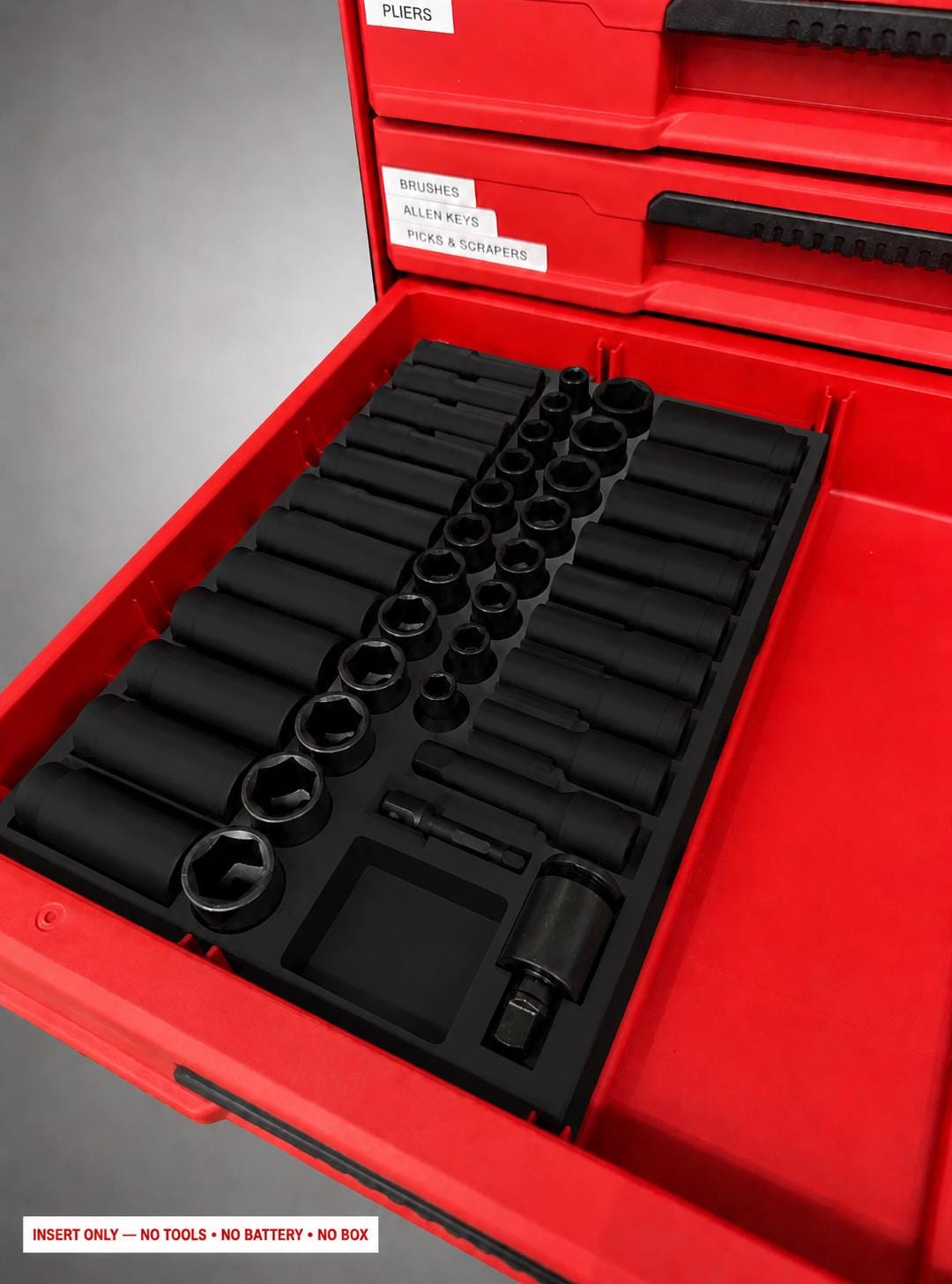 Milwaukee Packout 2&3 Drawer Insert – 43pc 3/8" Socket Organizer BLACK