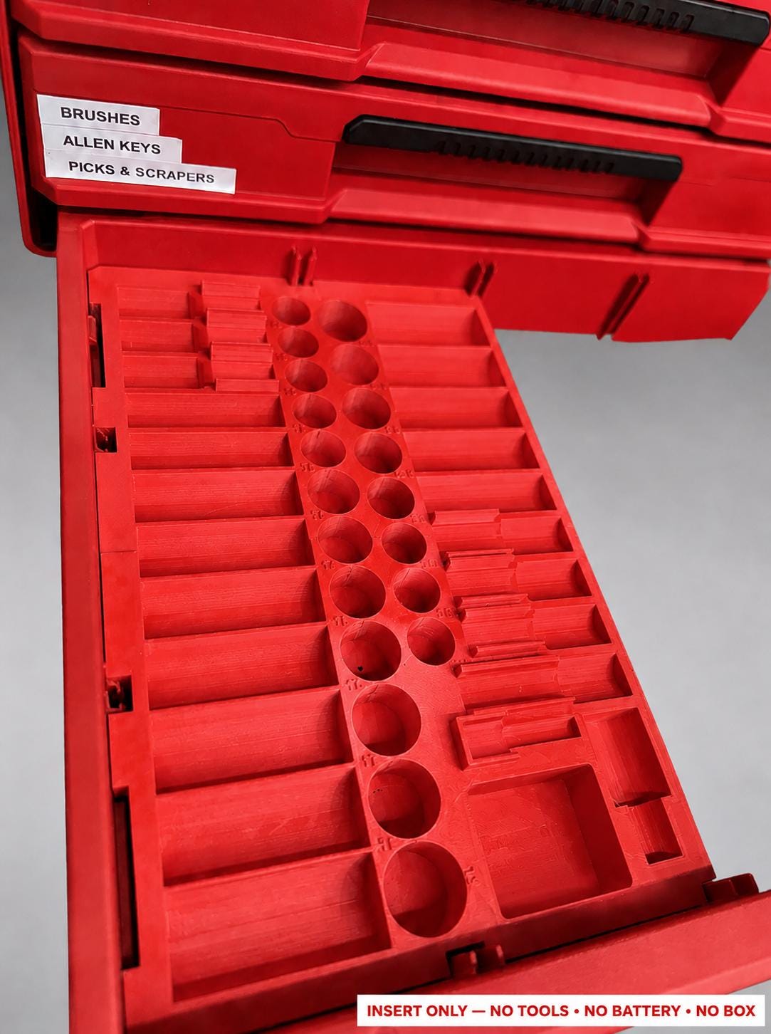 Milwaukee Packout 2&3 Drawer Insert – 43pc 3/8" Socket Organizer RED
