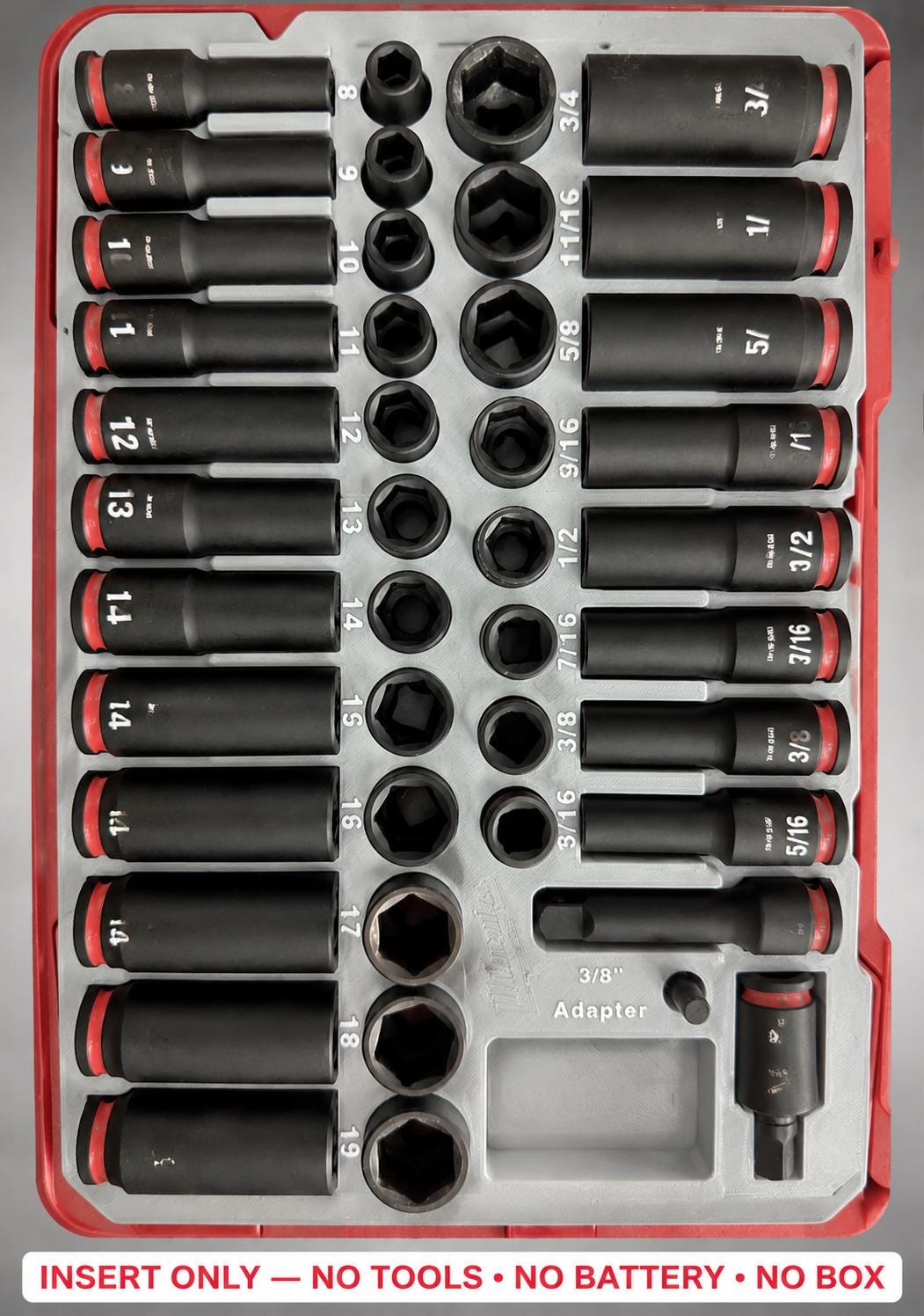 Milwaukee Packout Insert – 43pc 3/8" Socket Organizer, Left Side GRAY