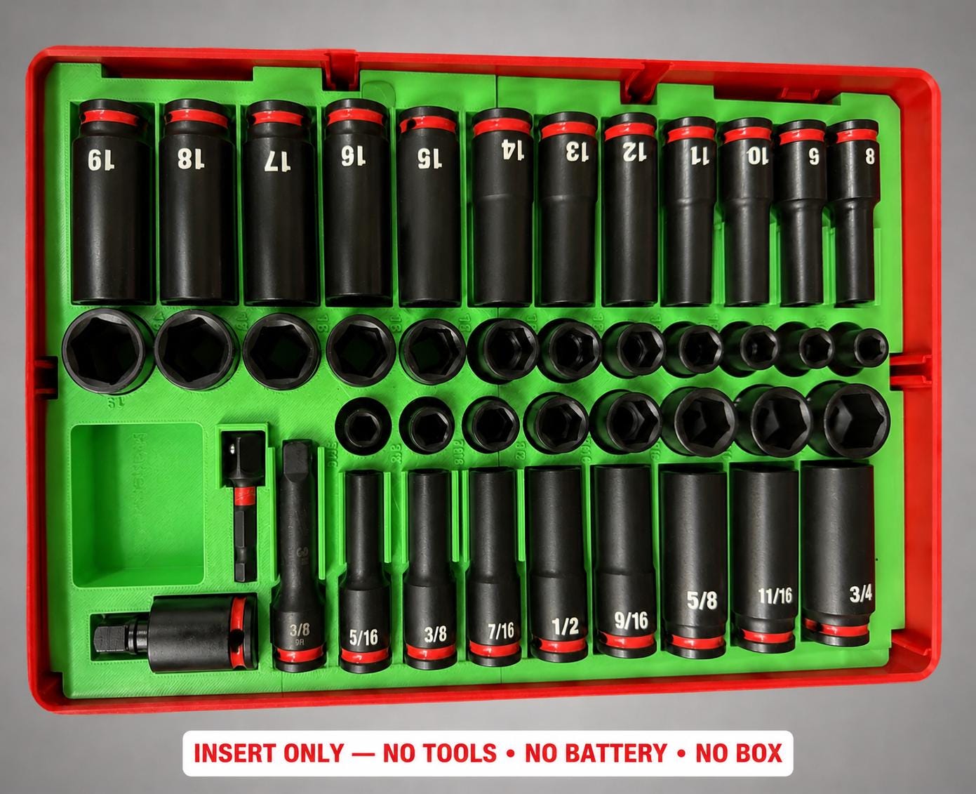 Milwaukee Packout 2&3 Drawer Insert – 43pc 3/8" Socket Organizer GREEN