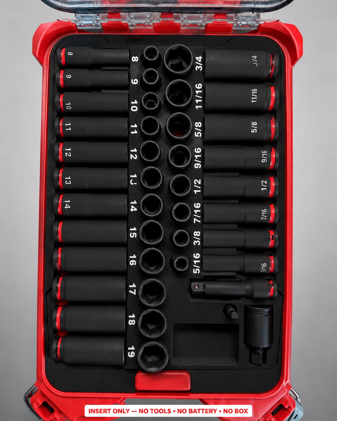 Milwaukee Packout Insert – 43pc 3/8" Impact Socket Organizer BLACK