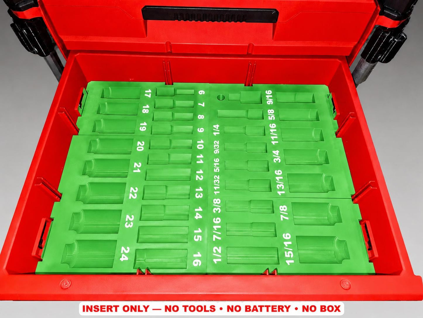 Milwaukee Packout 2&3 Drawer Insert – 36pc 3/8" Socket Organizer GREEN