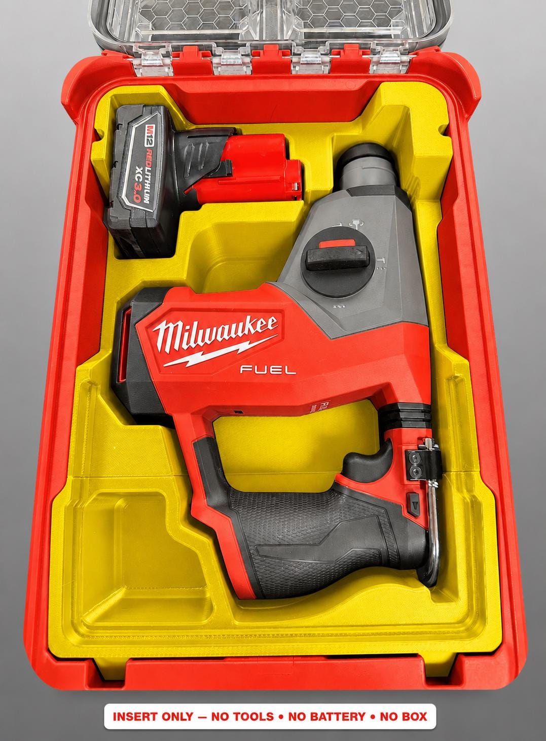 Milwaukee M12 Rotary Hammer Packout Insert | 3D Printed Organizer (Yellow)