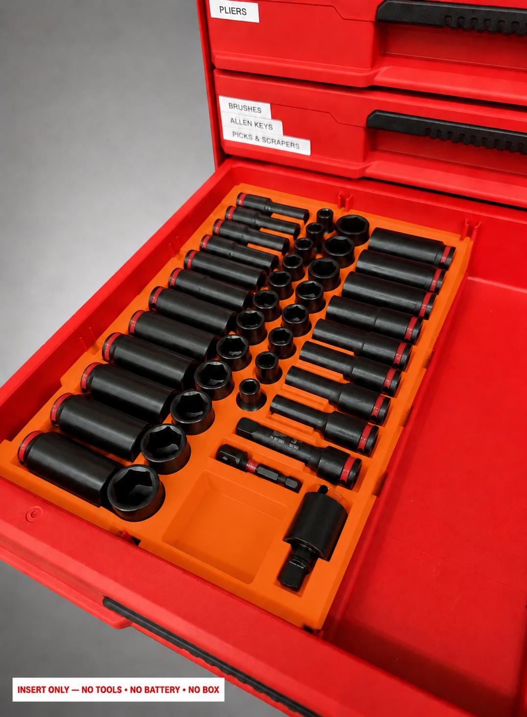 Milwaukee Packout 4 Drawer Insert – 43pc 3/8" Socket Organizer ORANGE