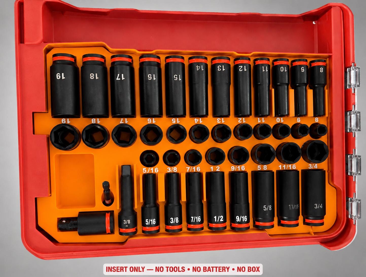 Milwaukee Packout Insert – 43pc 3/8" Socket Organizer, Right Side ORANGE