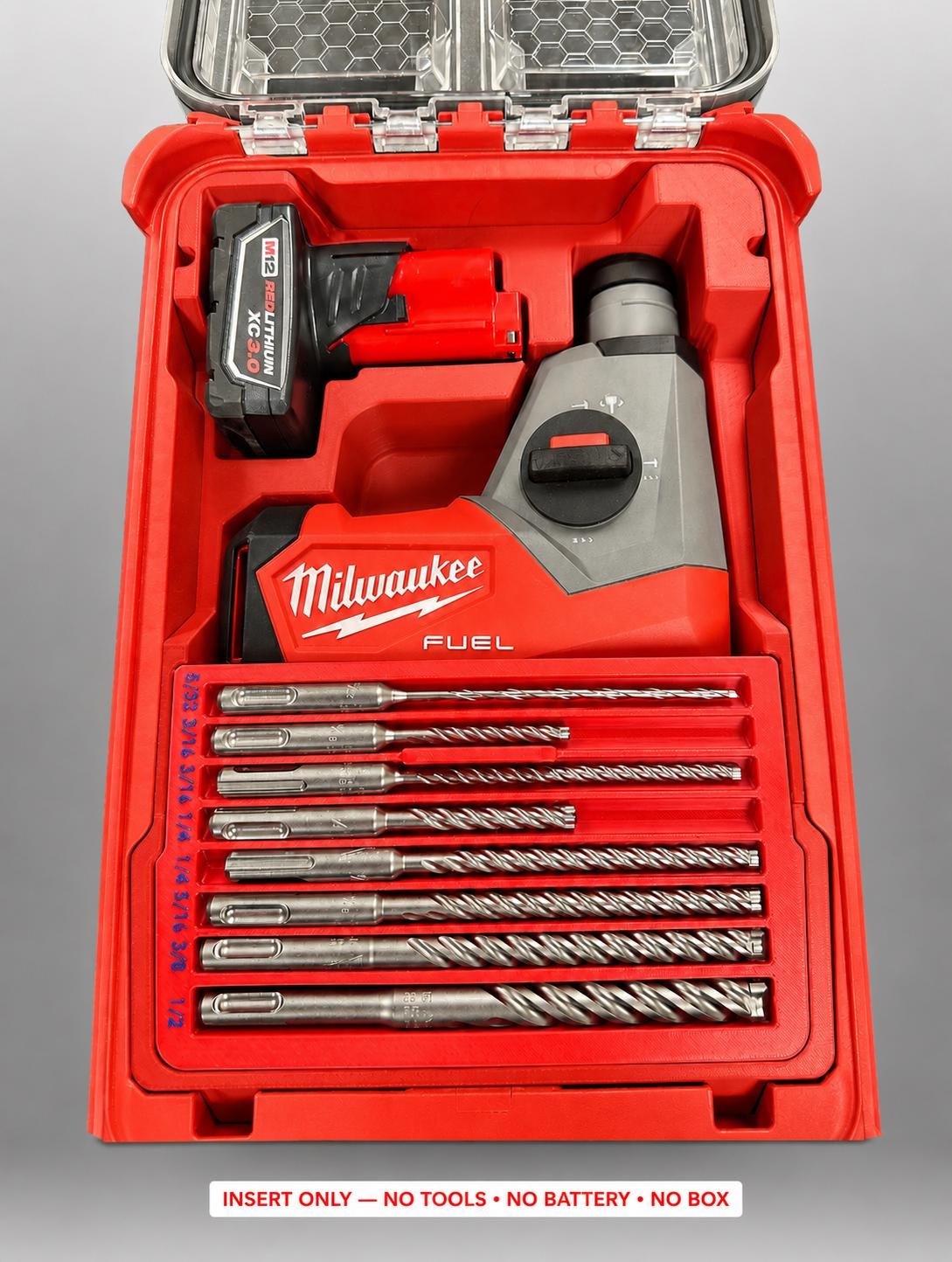 Milwaukee M12 Rotary Hammer Packout Insert | 3D Printed Organizer, Red