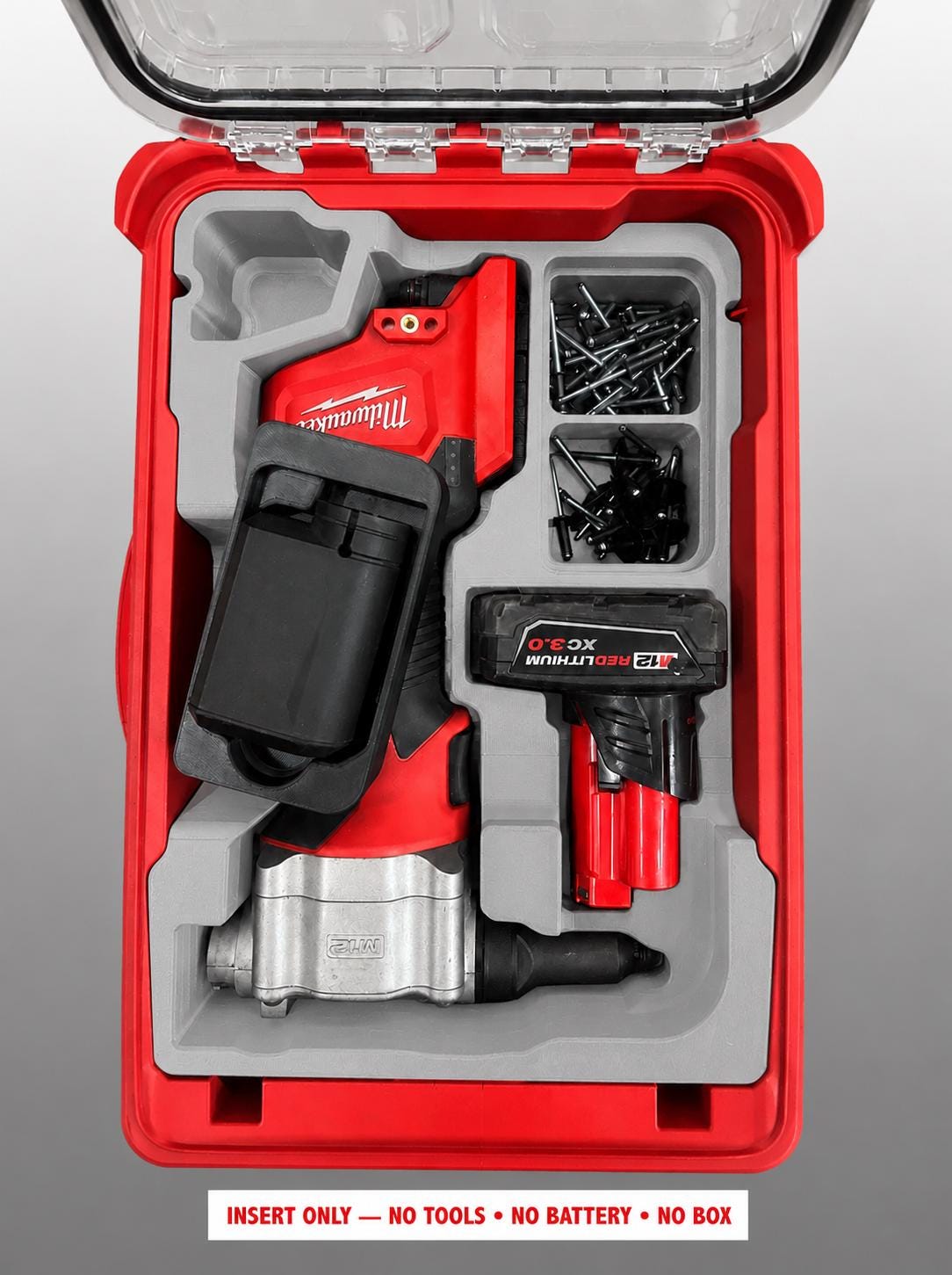 Milwaukee Packout Insert for M12 Cordless Rivet Tool | 3D Printed Organizer | CAT.2550-20 GRAY