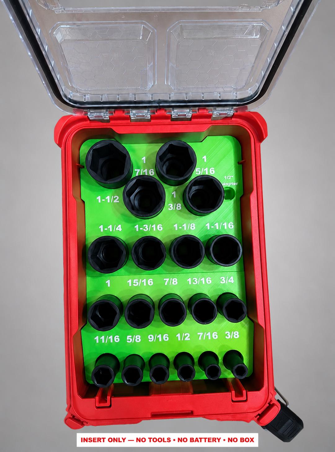 Milwaukee Packout Insert – 19pc 1/2" Deep SAE Socket Organizer GREEN