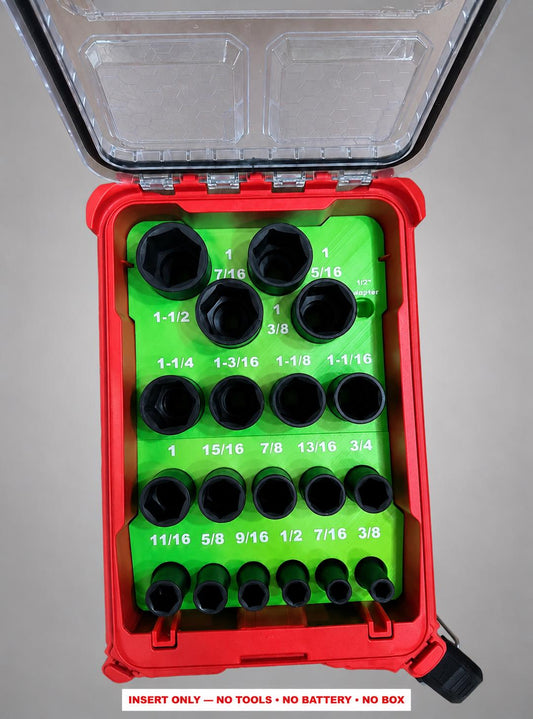 Milwaukee Packout Insert – 19pc 1/2" Deep SAE Socket Organizer GREEN