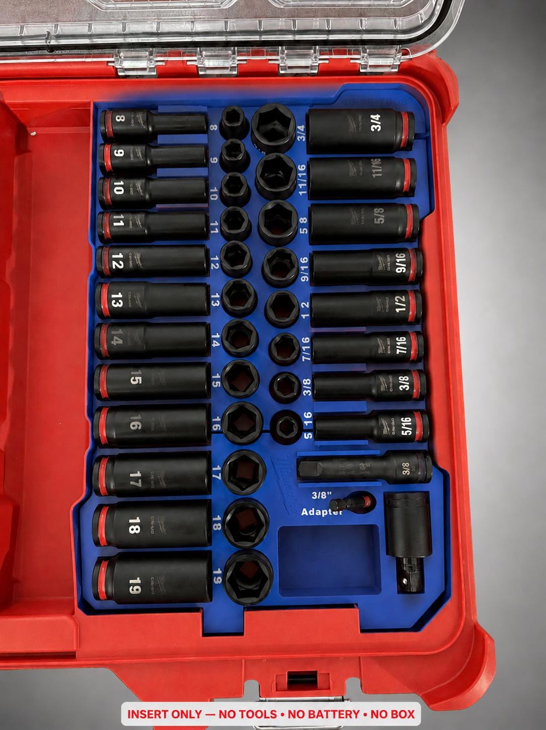Milwaukee Packout Insert – 43pc 3/8" Socket Organizer, Right Side BLUE