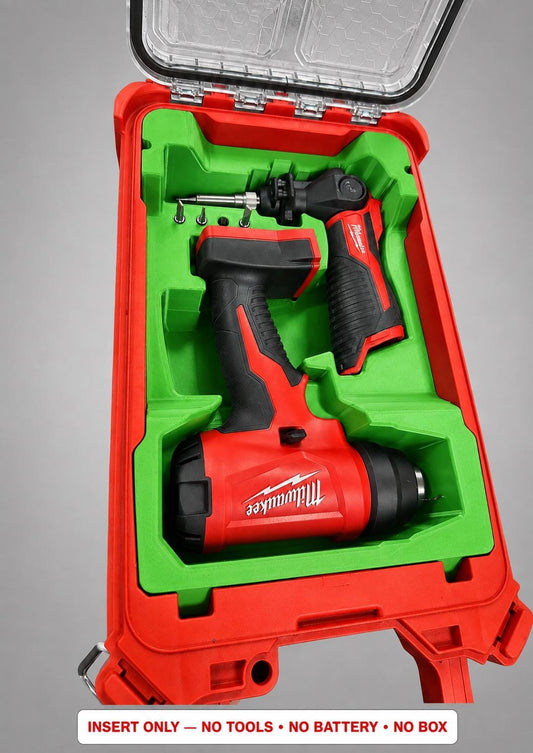 Green 3D printed insert for the M12 Soldering Iron & M18 Heat Gun, compatible with Milwaukee Packout