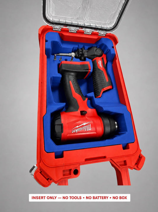 Blue 3D printed insert for the M12 Soldering Iron & M18 Heat Gun, compatible with Milwaukee Packout